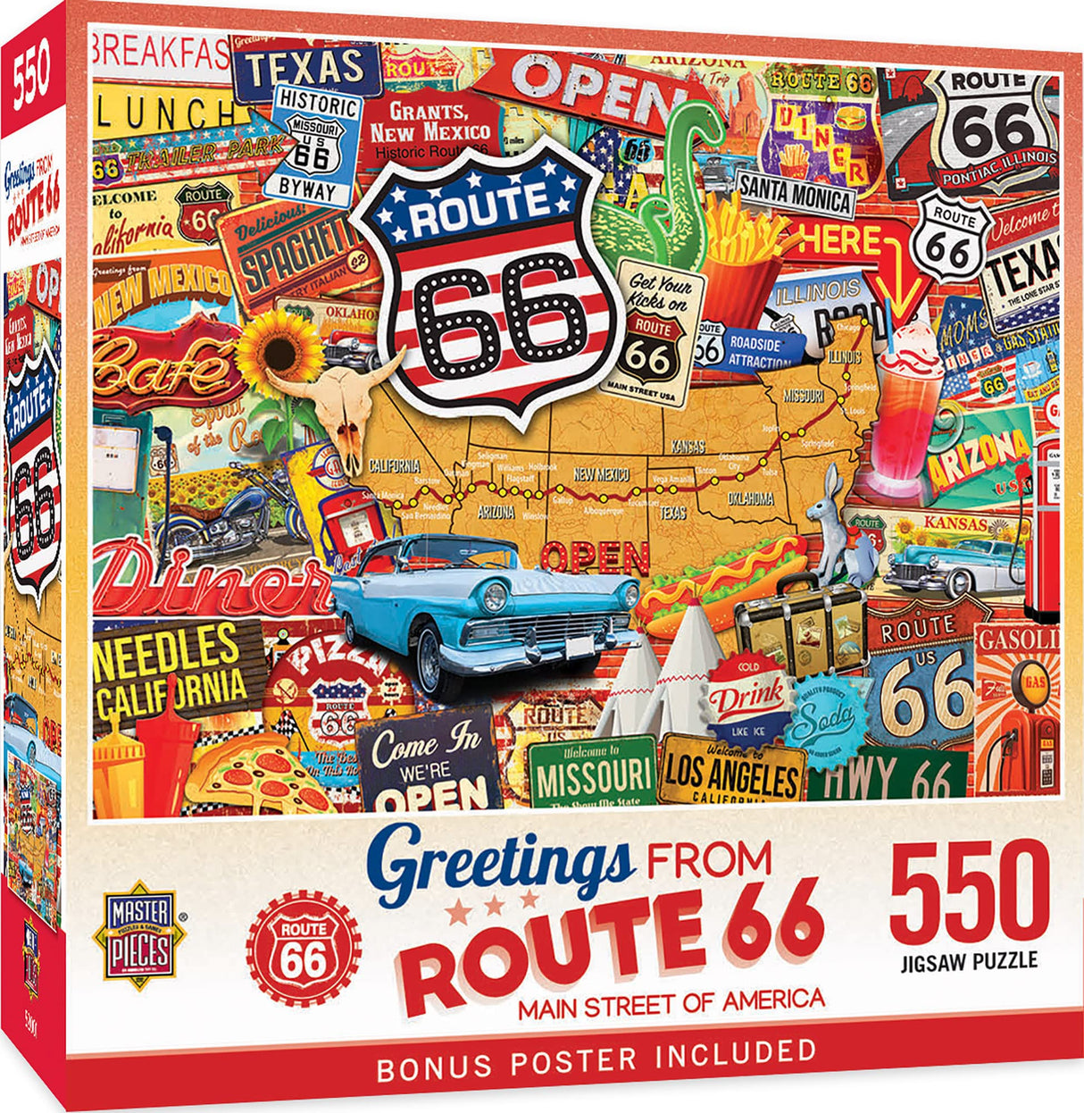 MasterPieces - 550 Piece Jigsaw Puzzle, Route 66 Main Street of America, Fun for Adults, Family, Kids, 18" x 24" Masterpieces