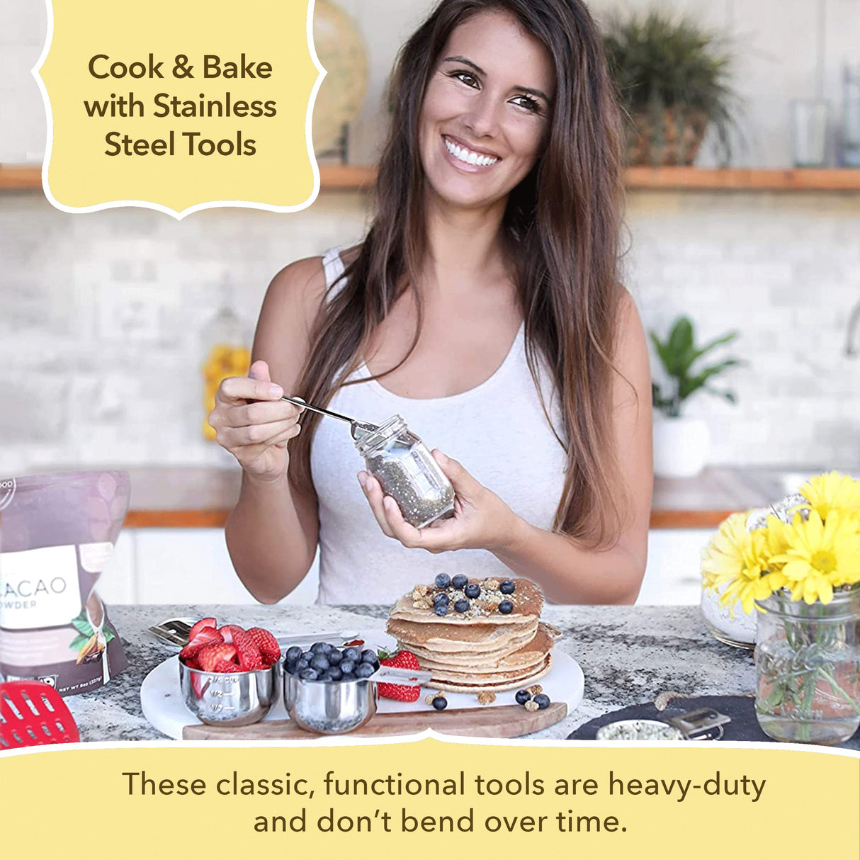 Simply Gourmet Measuring Cups and Spoons Set of 12, 304 Premium Stainless Steel, Stackable Cups Long Handle Spoons Fits Narrow Jars, Kitchen Gadgets for Liquid & Dry Ingredients Cooking Baking Simply Gourmet