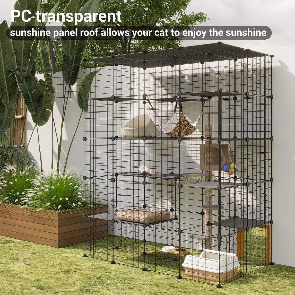 LotFun Large Cat Cage, 5-Tier DIY Catio Outdoor Cat Enclosure, Cat House with 5 Door 12 Jumping Platforms Hammock, Detachable Patio Cat Crate Ideal for 1-4 Cats LotFun
