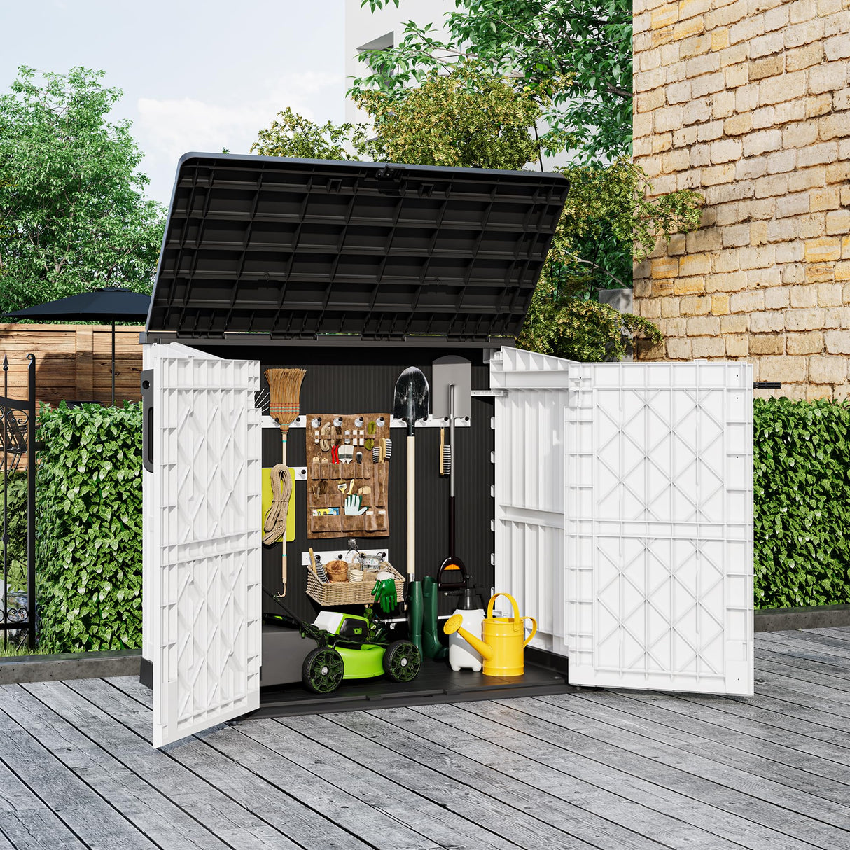 LHBGO Horizontal Storage Shed, Outdoor Resin Storage Shed 36 Cu. Ft. Garden Extra Large Capacity Weather Resistant Storage Box, Lockabl Waterproof Shed for Garbage Cans, Garden Tools, Light Gray LHBGO