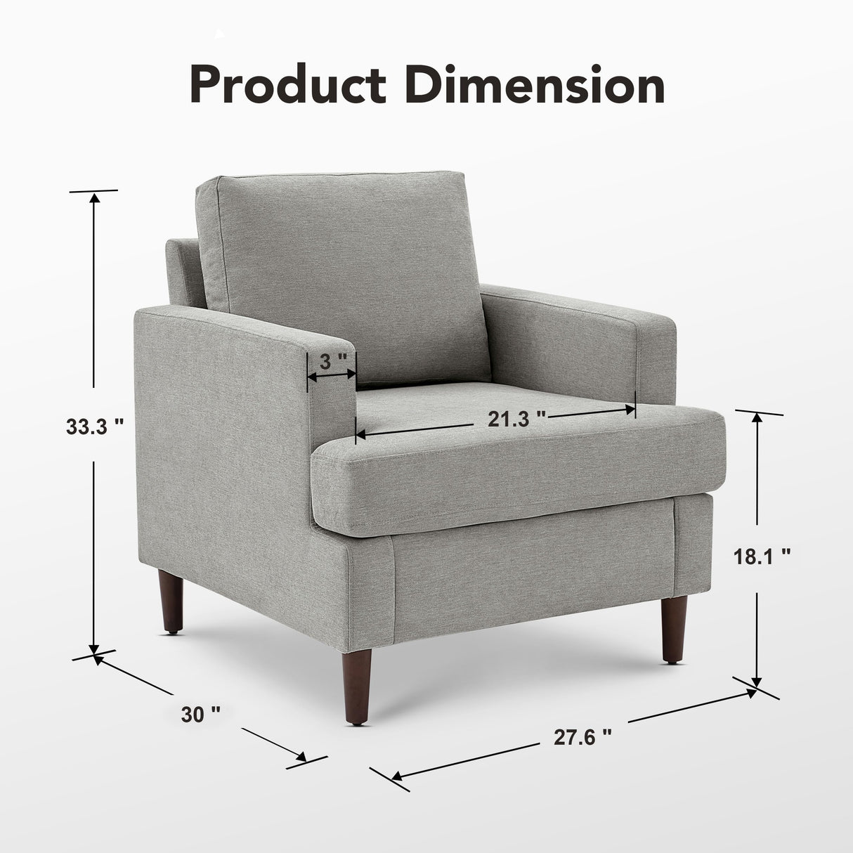 Weture Mid-Century Accent Chair,Modern Linen Fabric Armchair for Living Room,Comfy Upholstered Reading Accent Chairs for Bedroom,Single Sofa Chair with Wood Legs (Light Grey, 1 Pack) Weture