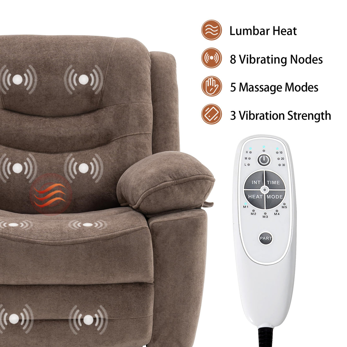 Ketaiyou Power Swivel Rocker Recliner with Massage and Heat, USB Port, Infinite Position, Overstuffed Electric Glider Rocking Chairs Living Room, Soft Fabric Reclining Sofa Chair(Mocha) Ketaiyou