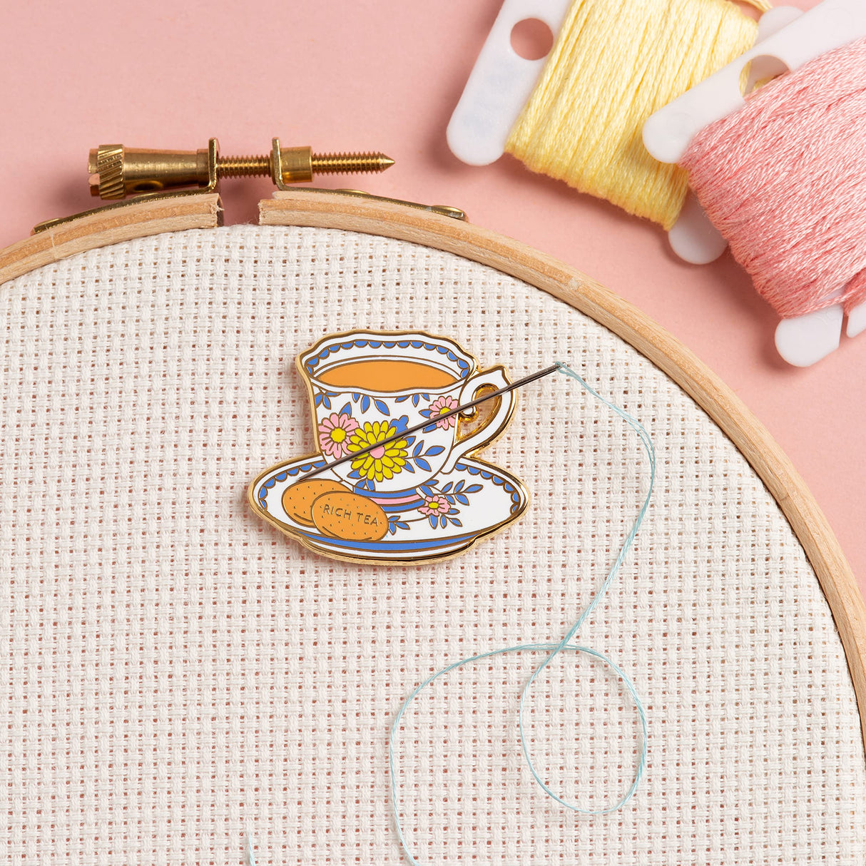 Caterpillar Cross Stitch Needle Minder - Teacup for Cross Stitch, Sewing, Embroidery and Needlework Accessories, Enamel and Magnetic Caterpillar Cross Stitch