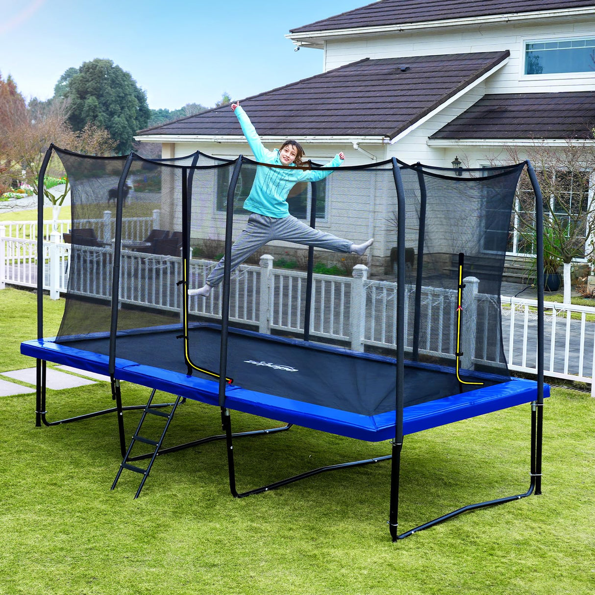 Zupapa 1500LBS Weight Capacity Rectangle Trampoline 10x17FT 9X15FT 8X14FT Outdoor Square Gymnastics Trampolines with Basketball Hoops for Kids Adults Long Large Big Rectangular Tumbling Trampolin Zupapa