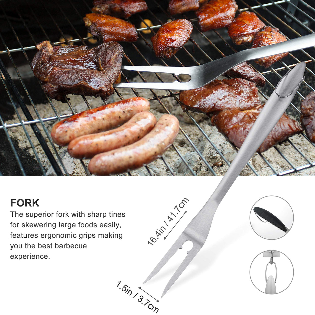 Grilljoy 8PCS Heavy Duty BBQ Grill Tools Set with Extra Thick Stainless Steel Spatula, Fork, Tongs & Cleaning Brush - Complete Barbecue Accessories Kit with Portable Bag - Perfect Grill Gifts for Men grilljoy