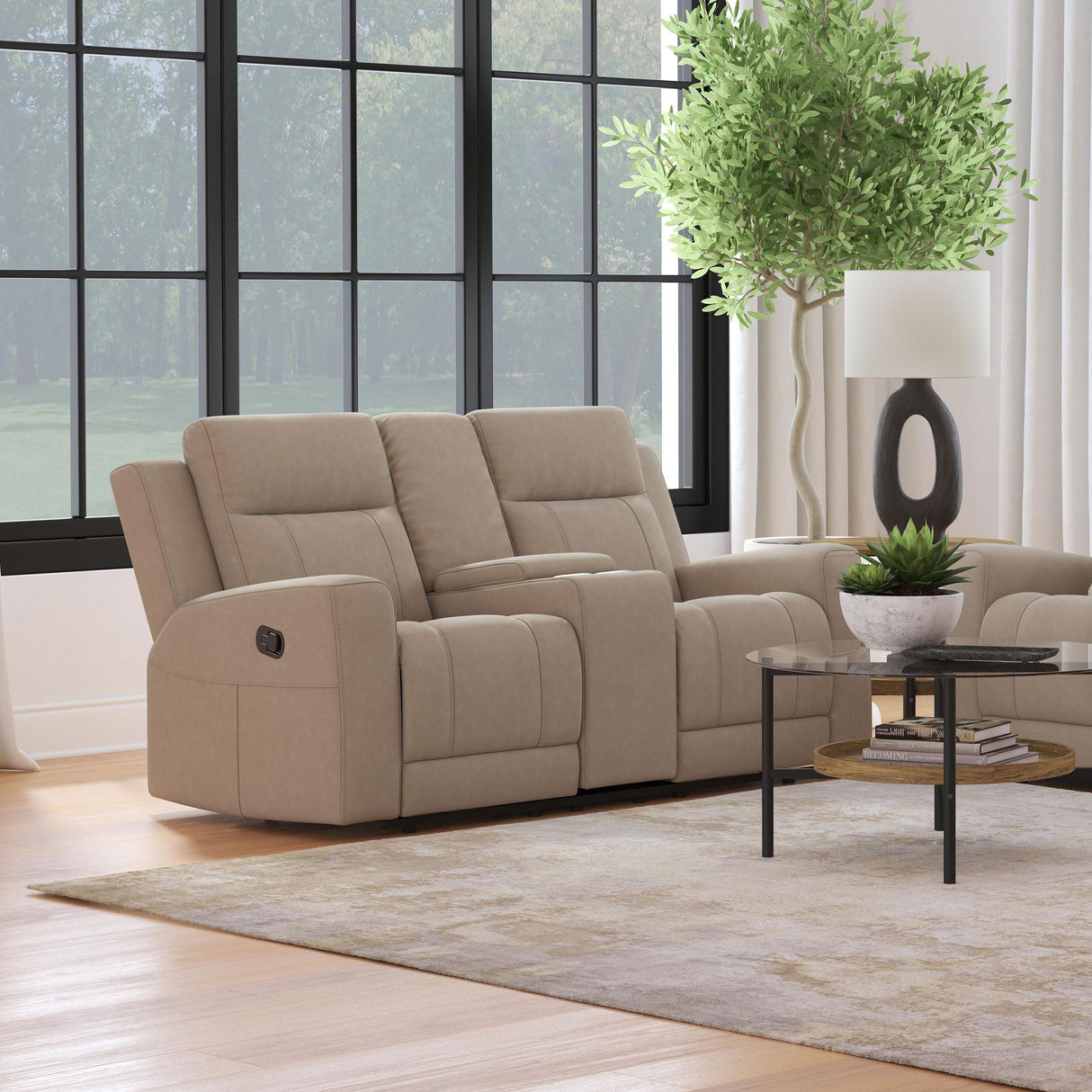 Coaster Home Furnishings - Brentwood - Fabric - Manual Motion Reclining Loveseat with Tufted Accents and Track Arms - Living Room - 30-Inch - Taupe - 610282 Coaster Fine Furniture