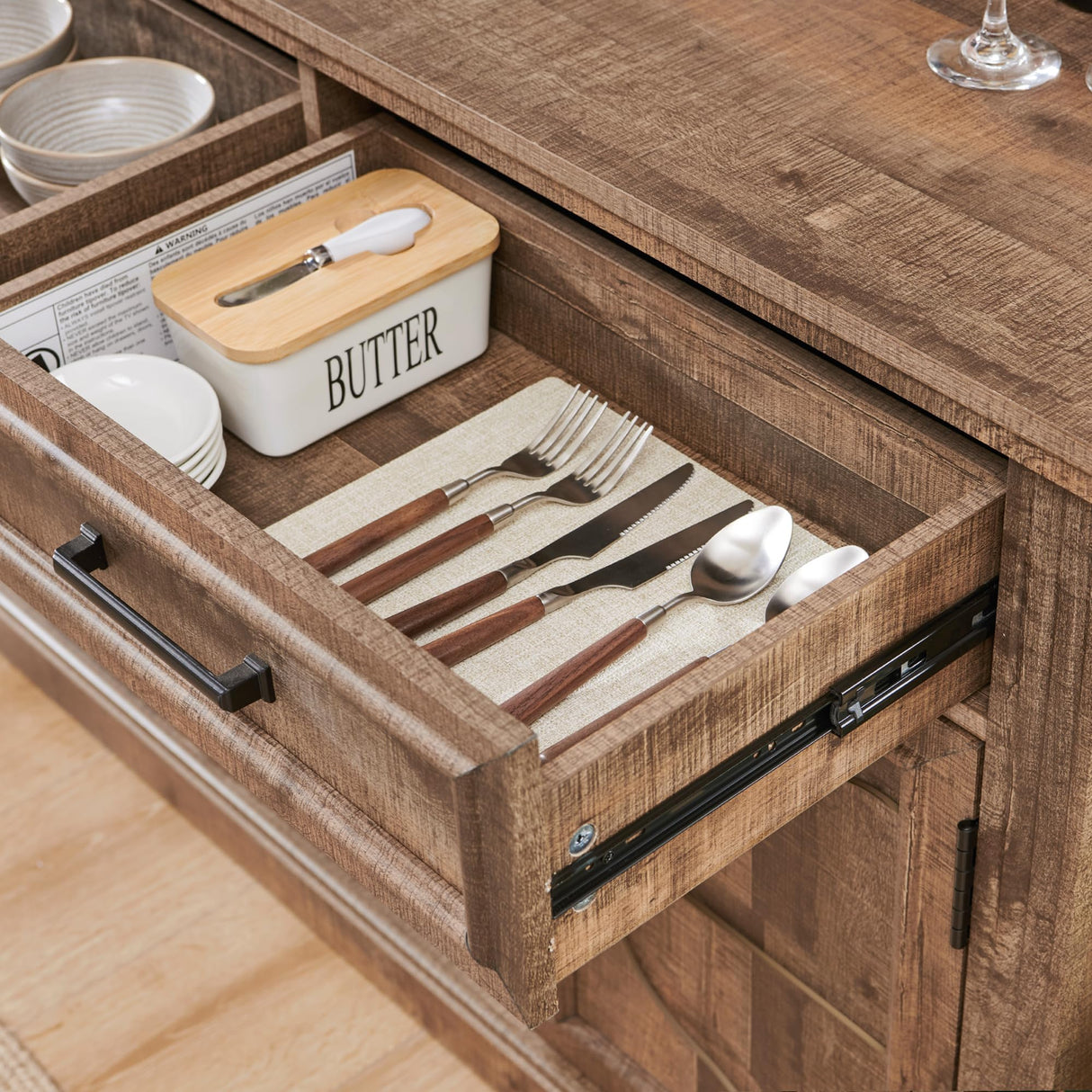 JXQTLINGMU 66" Large Buffet Sideboard Cabinet with 4 Doors and 3 Drawers, Buffet Table Coffee Bar Wine Bar Storage Cabinet for Dining Room, Living Room (Light Borwn) JXQTLINGMU