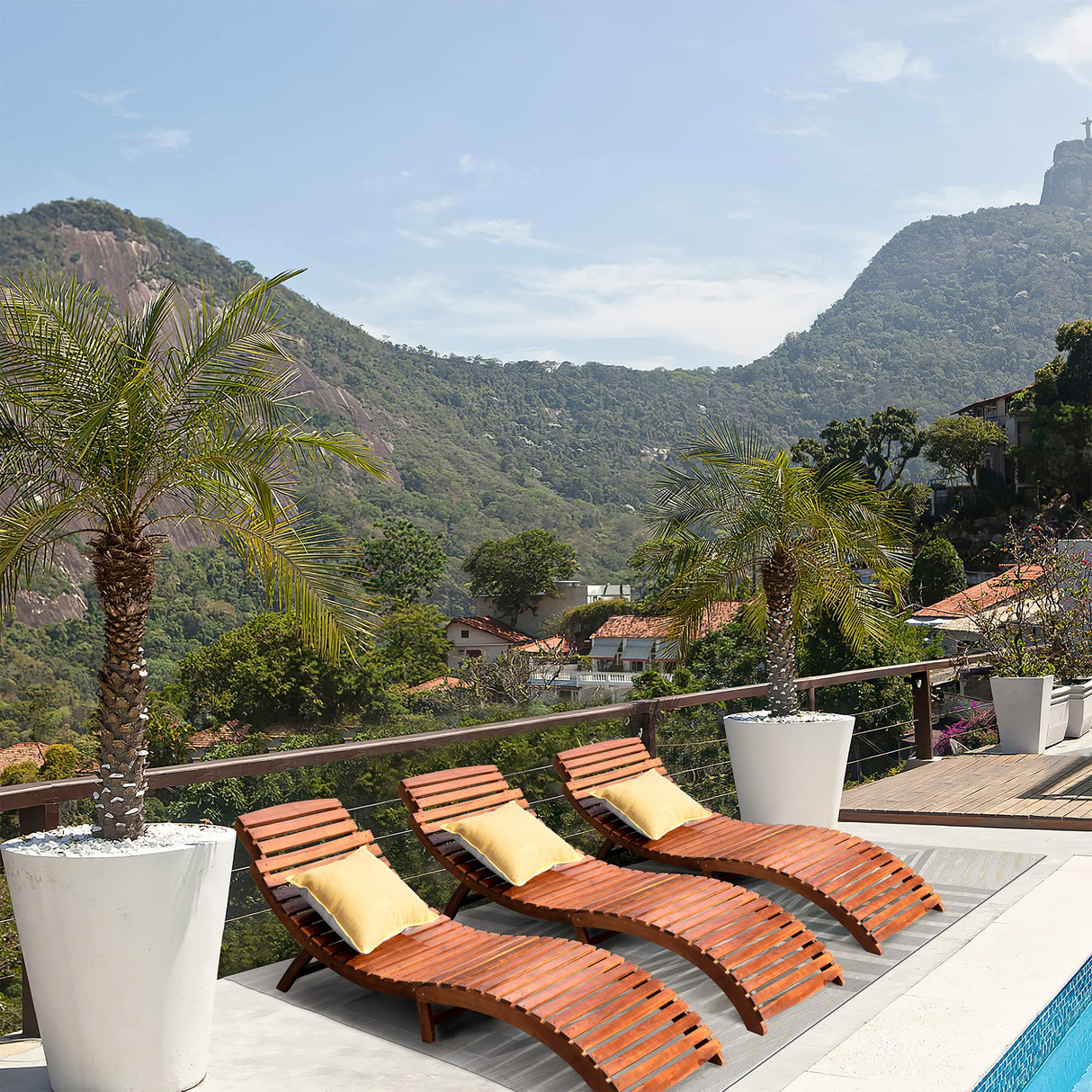 Devoko Patio Chaise Pool Lounge Outdoor Folding Wooden Lounge Chair for Outside Waterproof Lounge Chair (2 Piece) Devoko