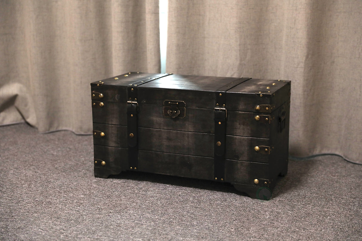 Vintiquewise Distressed Black Medium Wooden Storage Trunk Vintiquewise