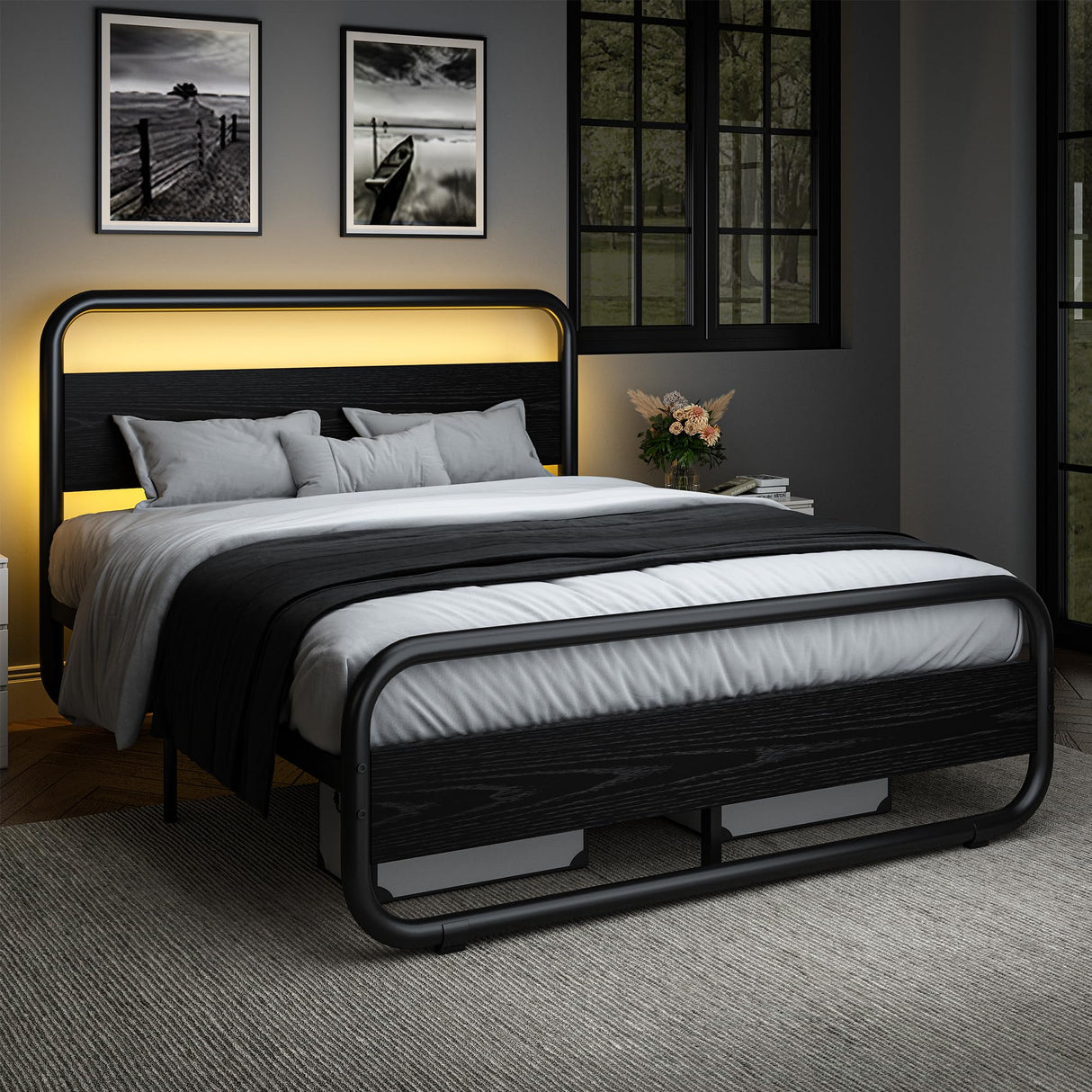 Catrimown Full Size Metal LED Bed Frame with Headboard - Heavy Duty Platform Design, Noise-Free & Easy Assembly Catrimown