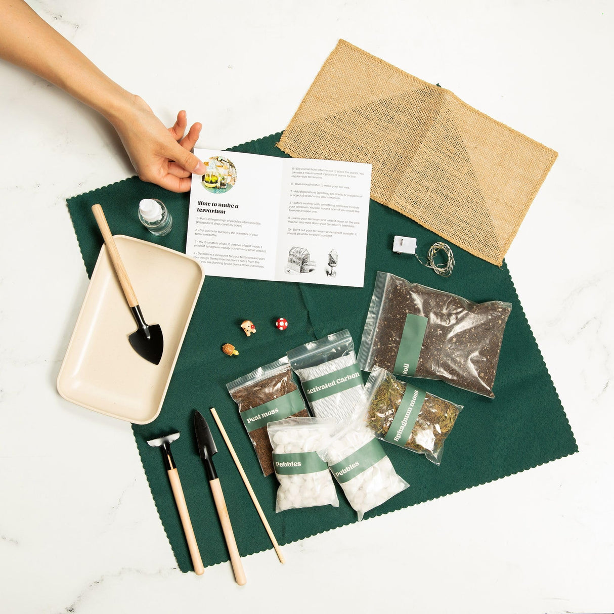 DIY Terrarium Kit with 13 Items Soil Pebbles Sphagnum Moss Activated Carbon Burlap Peat Moss Terrarium Tools Indoor Garden Make Your Own Terrarium KRAFTSTORIES