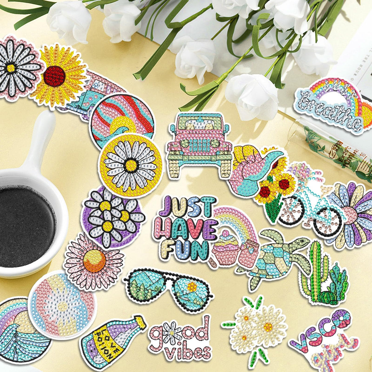 ZYNERY 24 Pcs Summer Magnets, Refrigerator Magnets Sunflower Beach Art, Mini Diamond Painting Kits, Decorative Magnets 5D Diamond Painting for Adults Home Decor DIY Crafts Gift ZYNERY