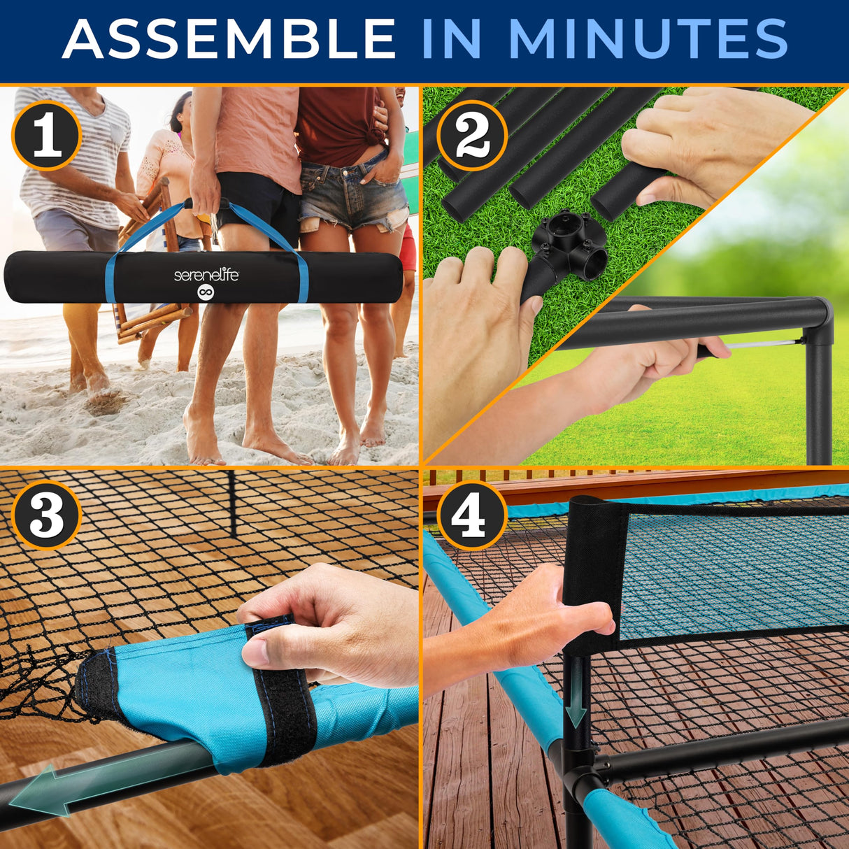 SereneLife Trampoline Ping Pong Table - Heavy Duty Powder Coated Steel Frame and Connectors - Full Size 94" - Hand Pong Game Table with Paddles, Small, Large Balls - Indoor/Outdoor, Beach, Game Room SereneLife