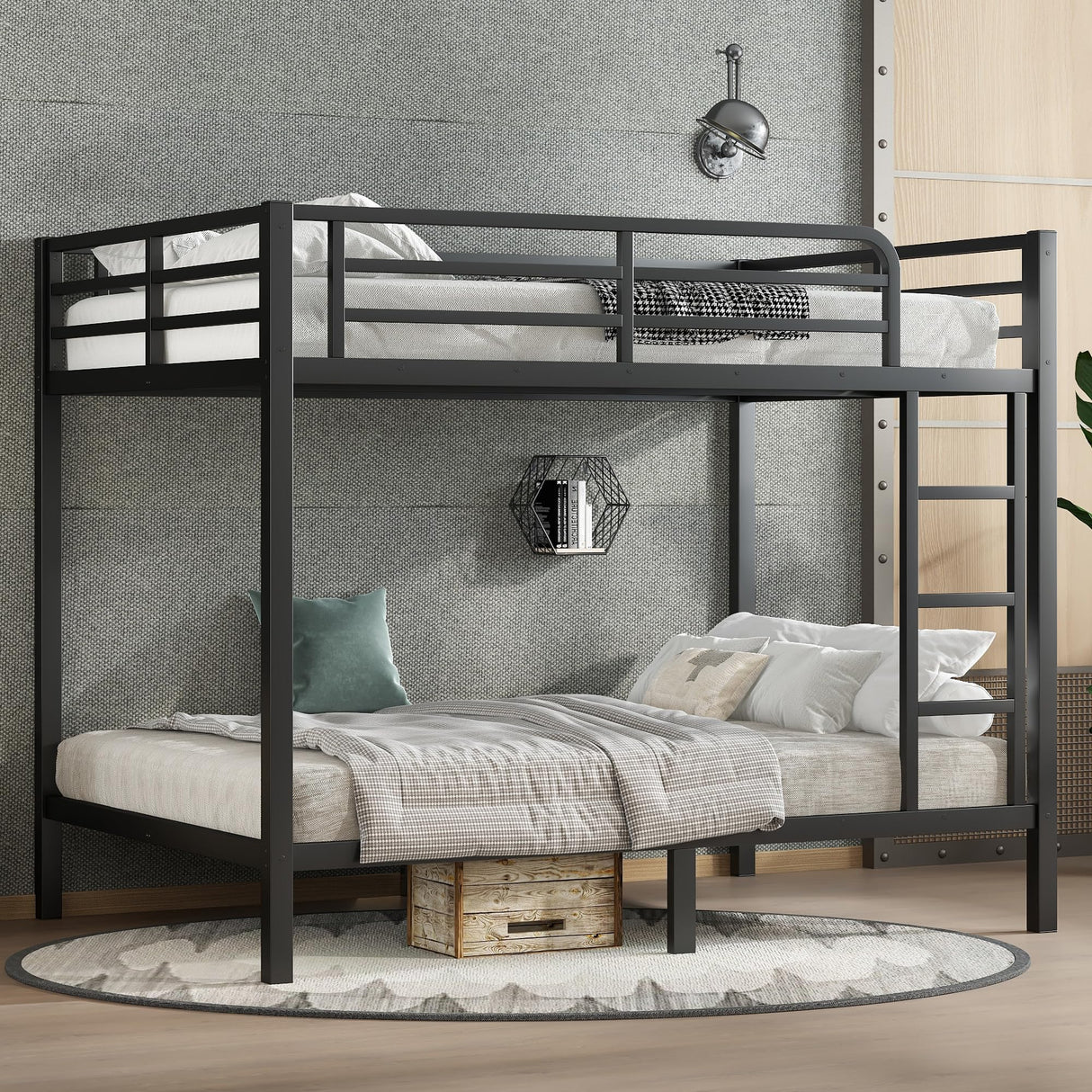 Full Over Full Bunk Bed with Headboard and Ladder, Full Size Bunk Beds with Full Length Guardrail, Convertible Bunk Bed for Adults, Teens, Heavy Duty Bunk Beds Full Size Bellemave