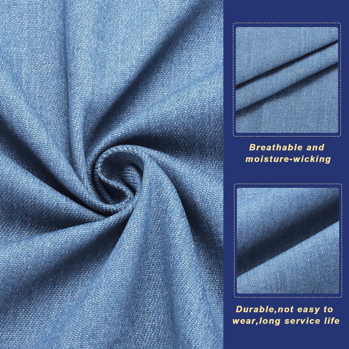 MECCANIXITY 10OZ Denim Fabric, 57 Inch Stretch Cotton Denim Material 2 Yard by The Yard for Sewing Quilting Clothes Fabric DIY Craft,Light Blue MECCANIXITY