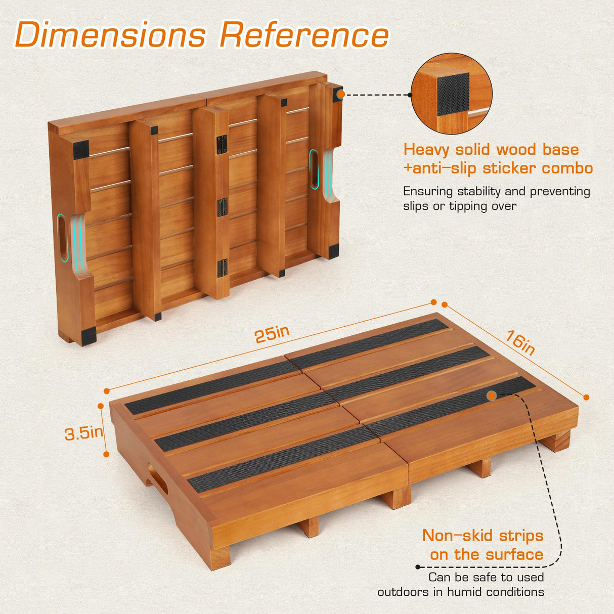 Wooden Step Stool, 3.5" One Step Stool, Non-Slip Outdoor Steps, Heavy Duty Wooden Platform Mobility Step, Half Steps for Seniors Adults with Bad Knee, No Assembly Required Tohiasen