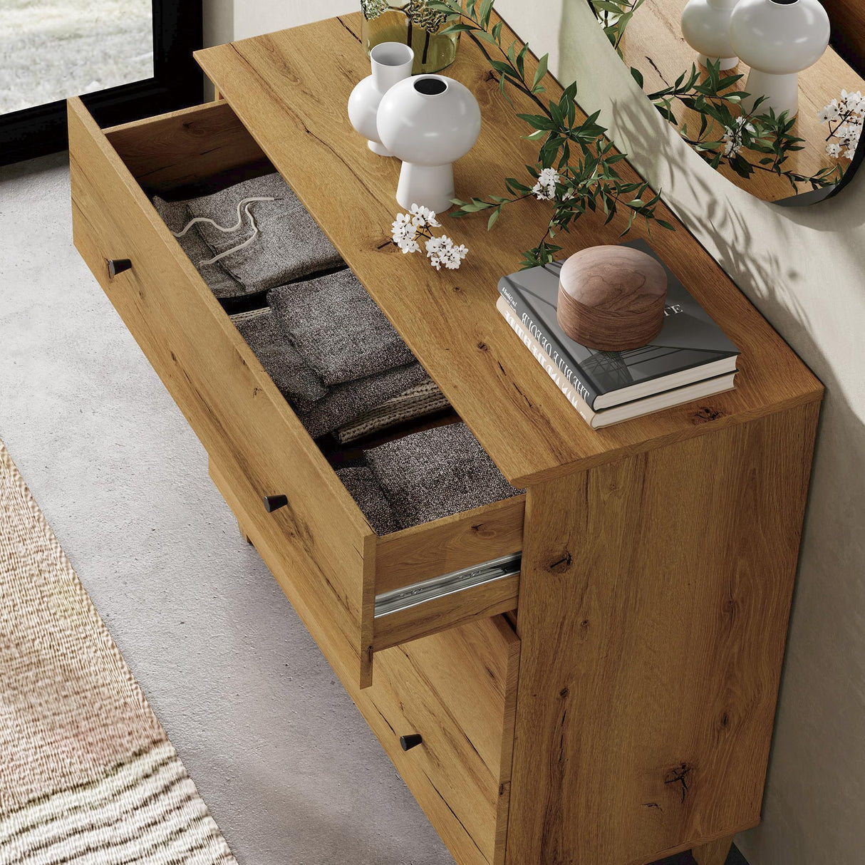 WAMPAT Dresser with 9 Drawers, Bedroom 3-in-1 Wide Wooden Chest of Drawers, Modern Long Dressers Closet Storage Organizer w/Solid Wood Legs for Living Room, Kids Room, Oak Brown,106 Inches WAMPAT