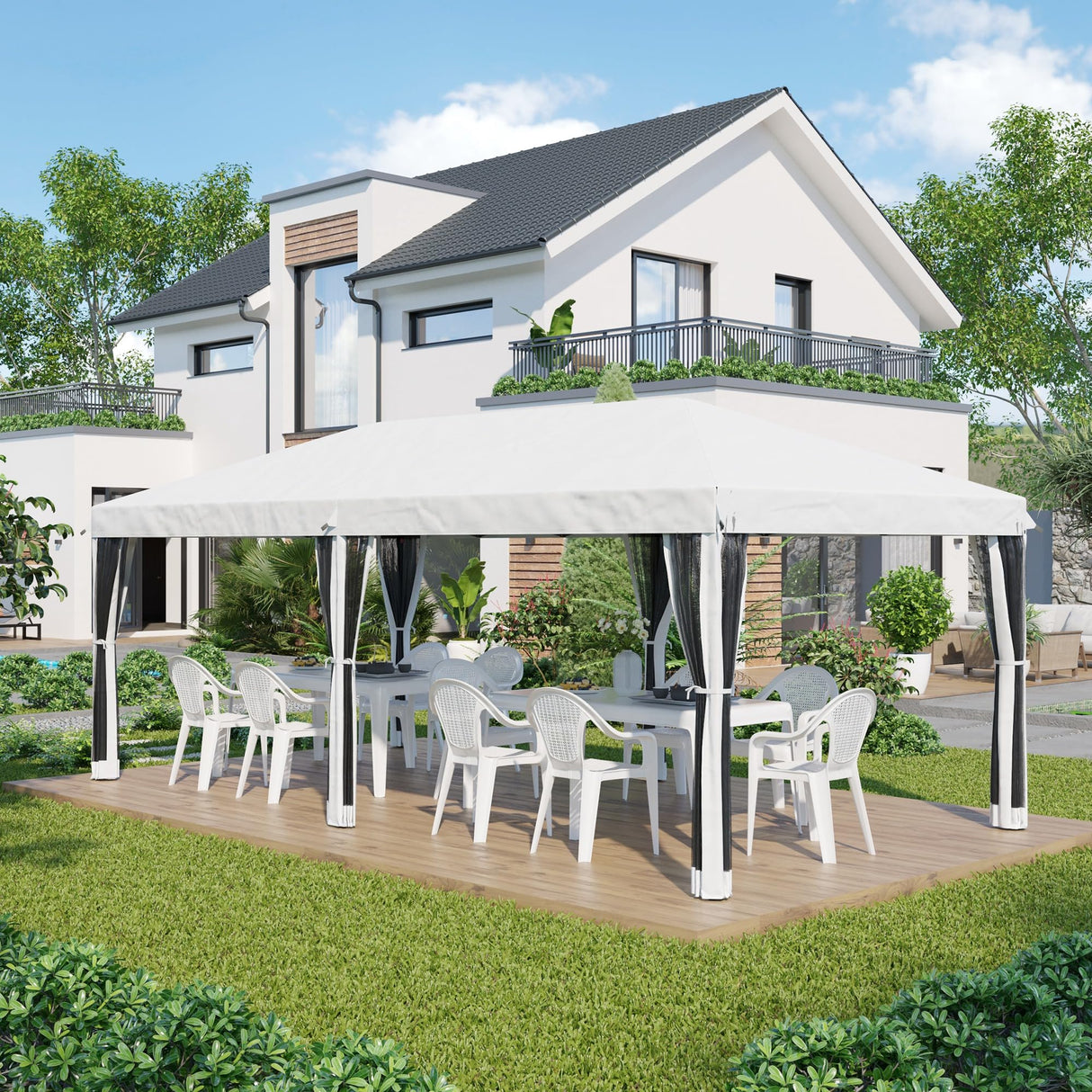 Outsunny 10' x 20' Pop Up Canopy Tent with Netting, Heavy Duty Large Party Tent, Instant Sun Shelter with Carry Bag for Backyard Garden Patio, Cream White Outsunny