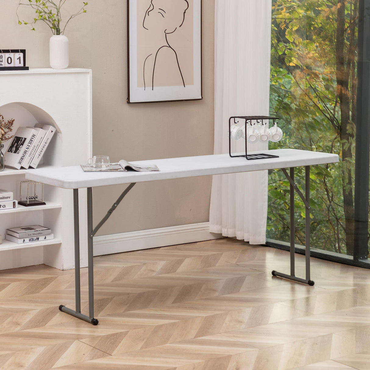 BTEXPERT White Set of 5 6-Foot-72 Long Granite Plastic Folding Seminar Training Table Portable 18" Wide Narrow, 29" High, Events Indoor Outdoor Lightweight BTEXPERT