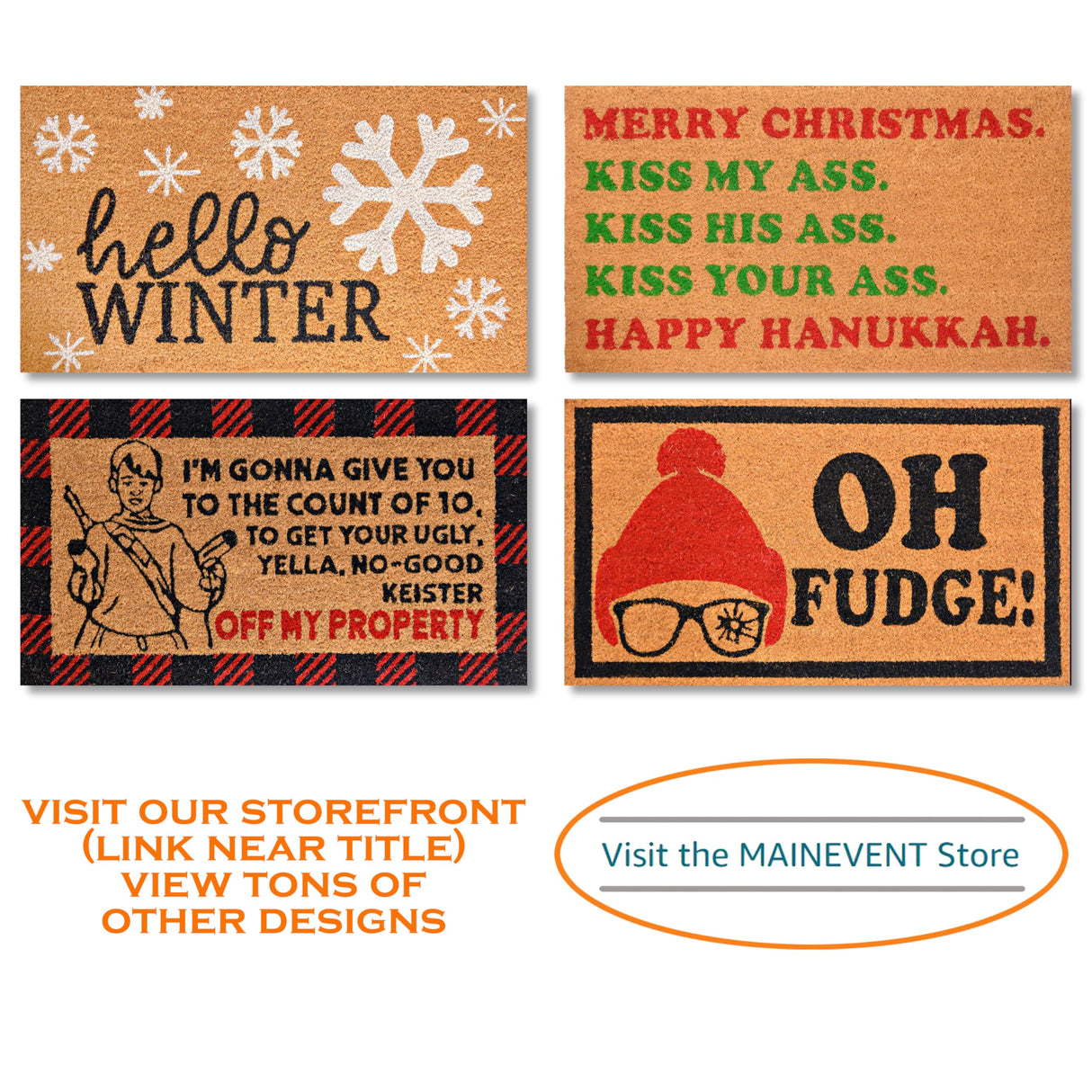 Christmas Tree Door Mat 30x17 Inch, Winter Holiday Welcome Mat for Covered Outdoor Area, Coir Doormat w/Non-Slip PVC Backing MAINEVENT