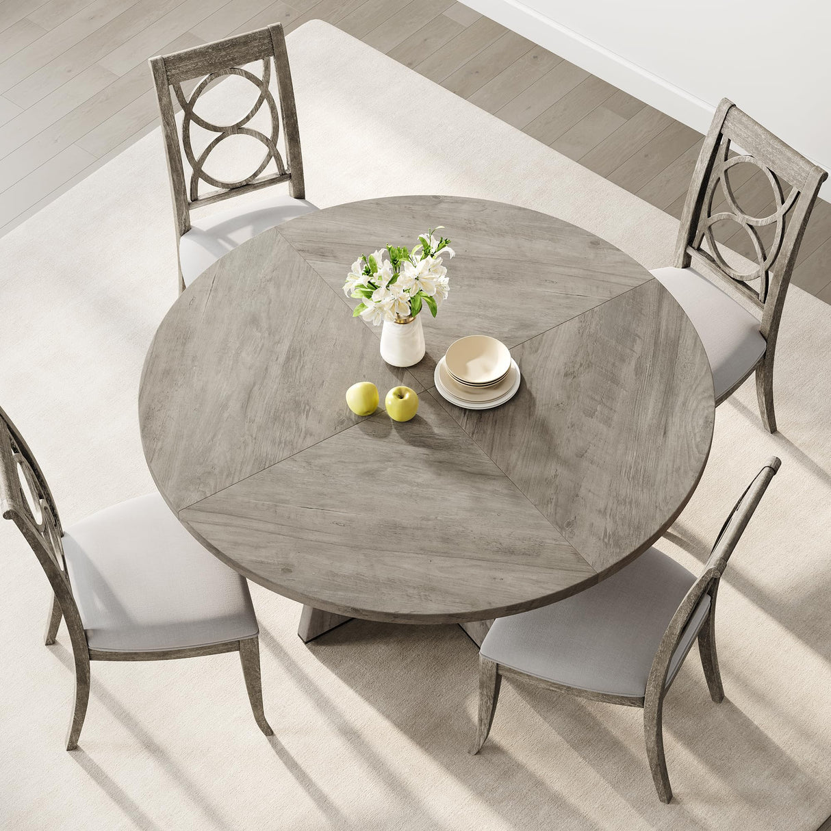 GarveeHome 47-Inch Round Large Dining Table Set for 4 to 6, Farmhouse Dinner Table with Wooden Top and Legs for Home Dining Room or Living Room - Grey(No Chairs) GarveeHome