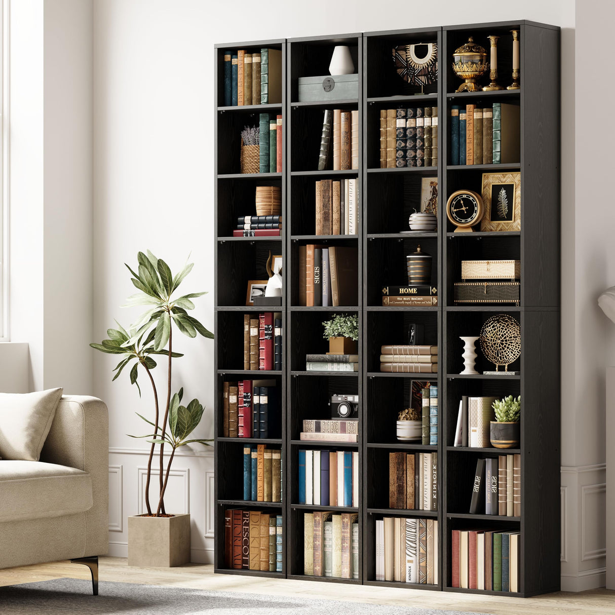IRONCK Tall Narrow Bookshelf 8 Tiers 71in Set of 2, Compact Corner Bookcase, Easy to Match for Living Room, Office, Study, Bedroom IRONCK