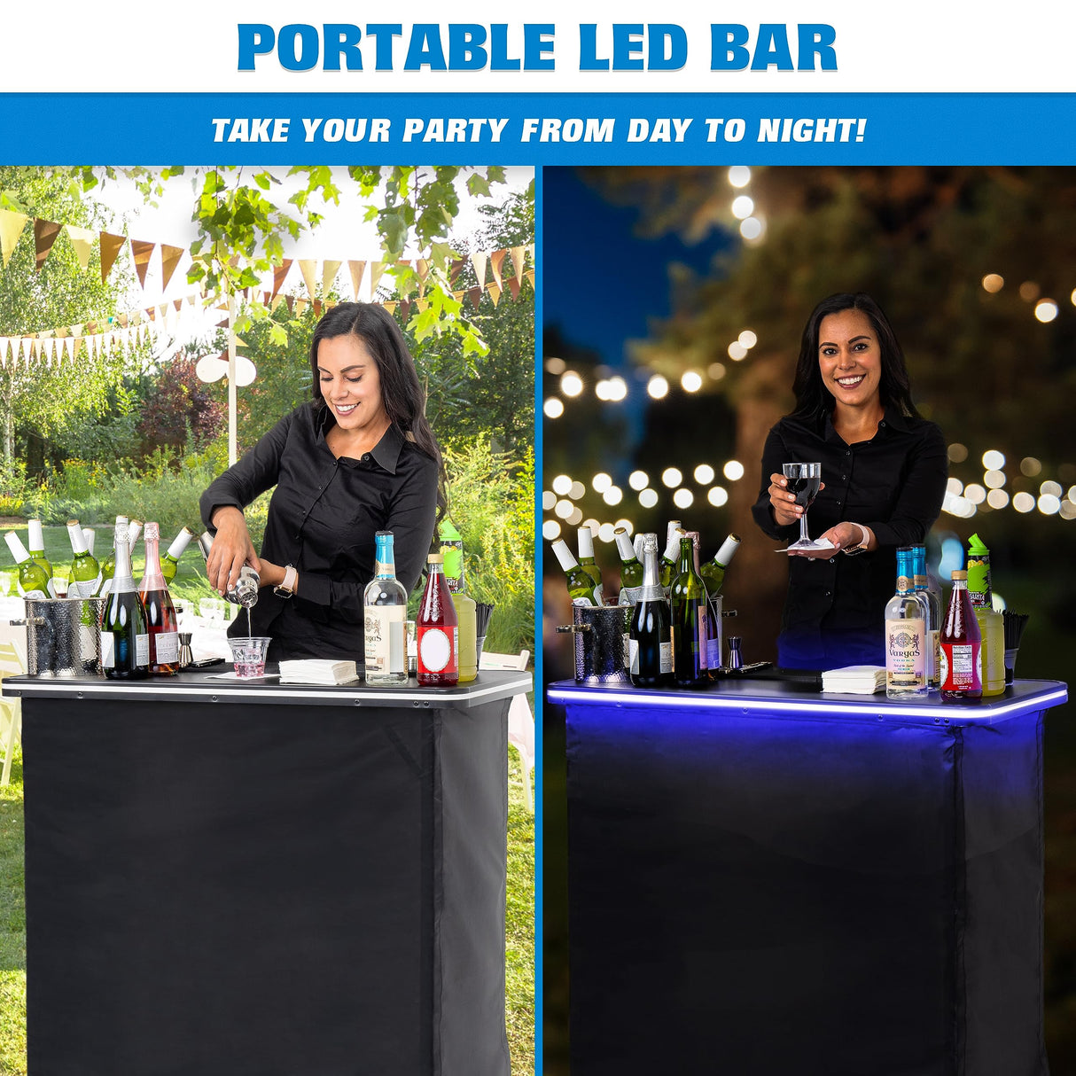 GoBar Portable Bar Table with Multi-Color LED Lights - Mobile Bartender Station for Events - Includes Carrying Case GoPong