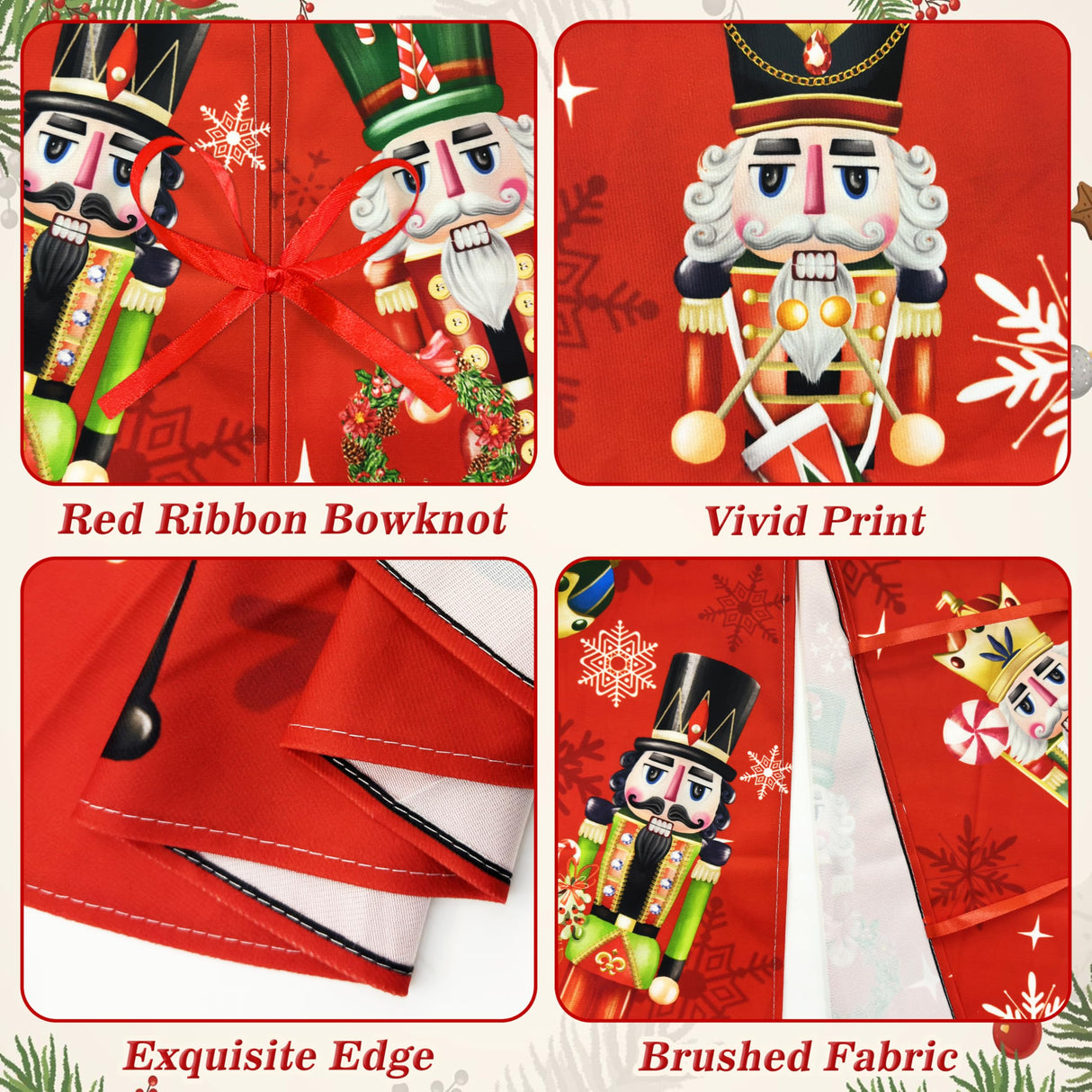 Christmas Tree Skirt 48 Inch Red Xmas Winter Tree Skirt Nutcracker Christmas Tree Skirt Collar Xmas Decoration Tree Mat Rustic Christmas Decorations for Home Office Winter Holiday Party Decor Fayoo