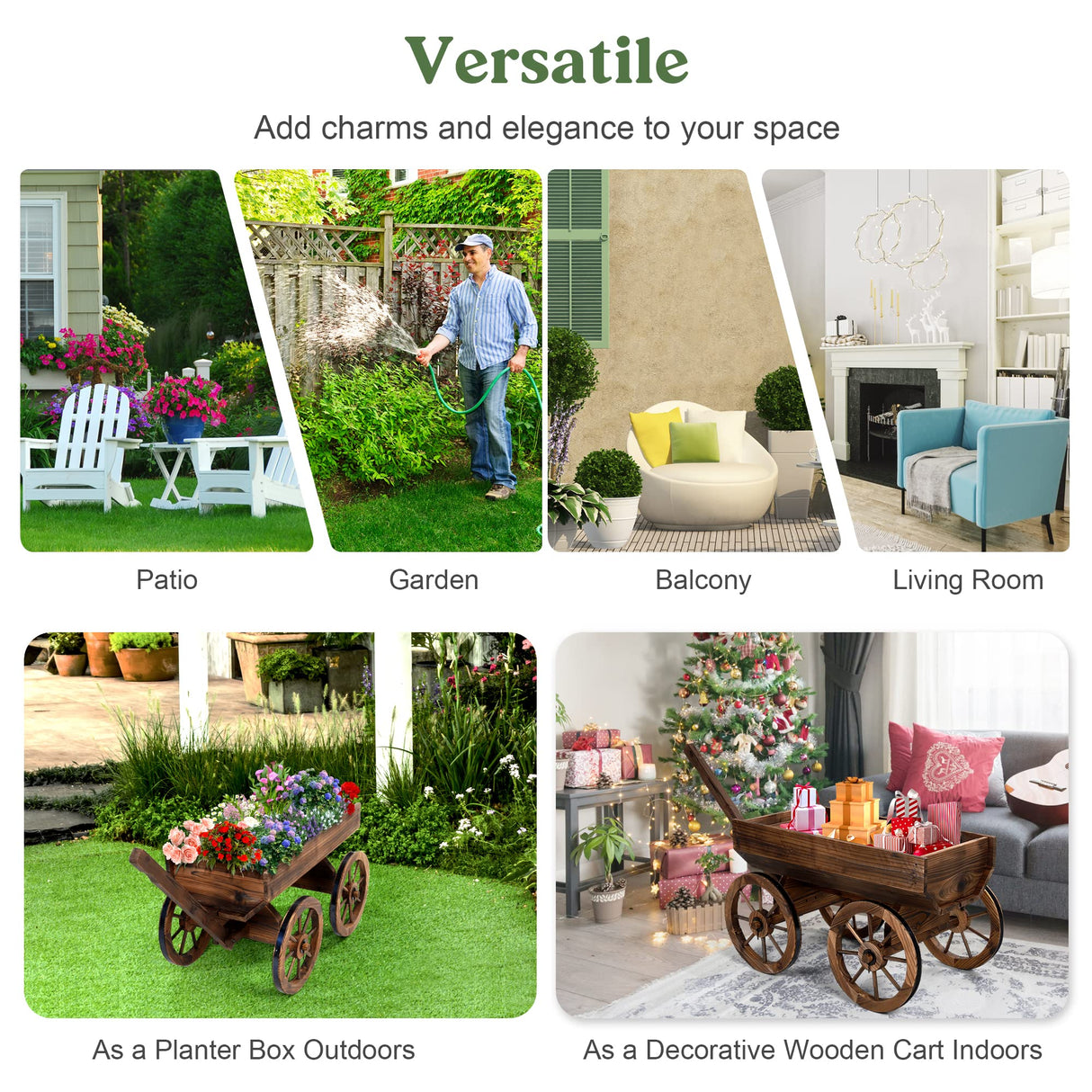 OIPRTGFJ Wood Wagon Planter for Outdoor Balcony Decor - Garden Rustic Wooden Flower Cart with Wheels for Outside Garden Decor Wheelbarrow Planter for Patio OIPRTGFJ