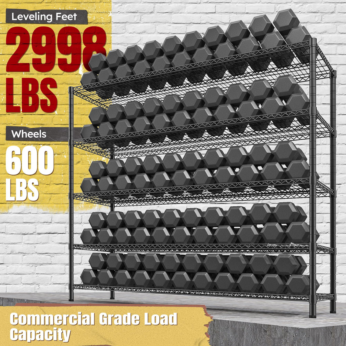 REIBII 85.7"H Storage Shelves 2998LBS Metal Shelving Units with Wheels&Feet, 5 Tier Garage Shelving Heavy Duty Adjustable Wire Shelf for Pantry Garage Commercial Industrials, 85.7"H X 55.5"W X 24.2"D REIBII