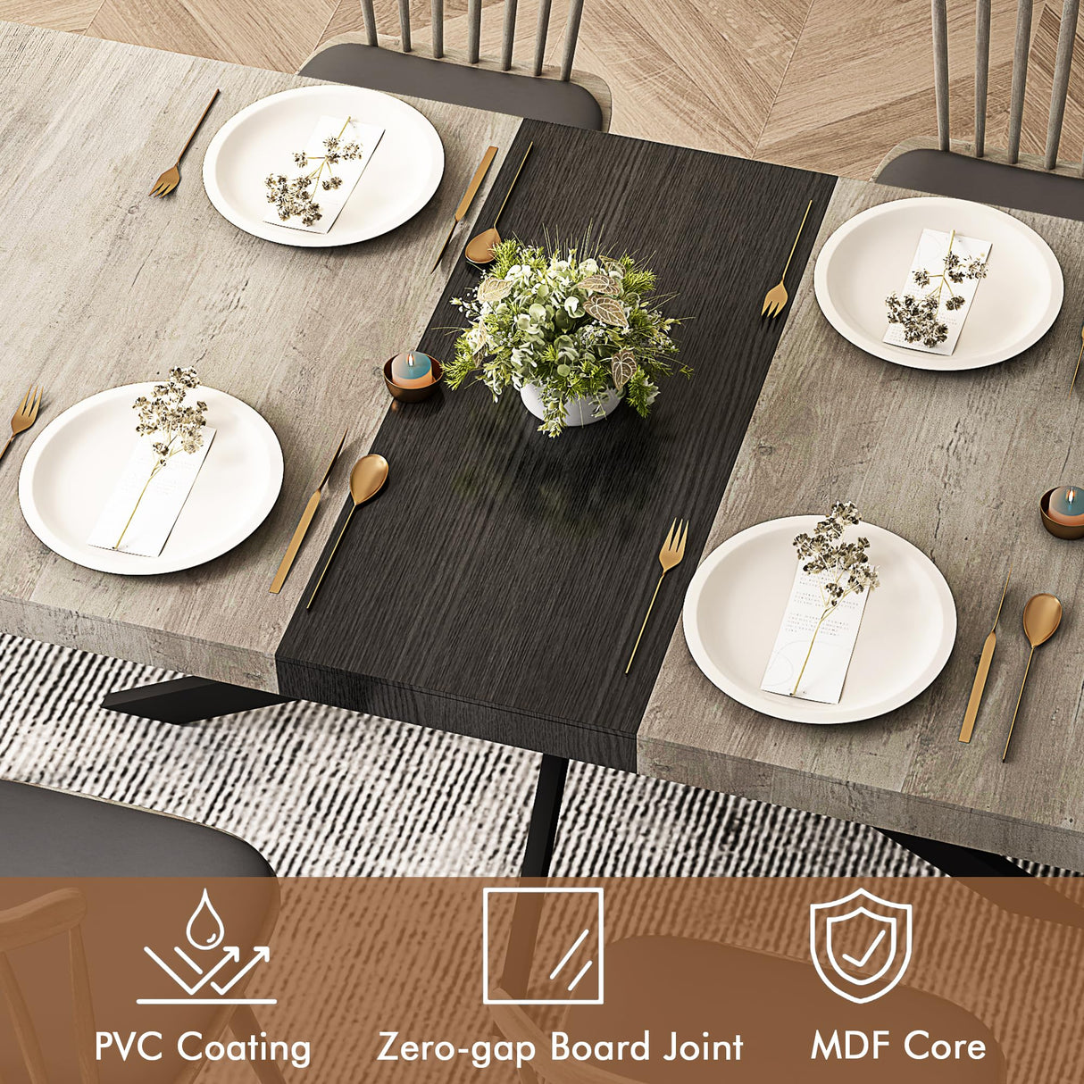 Ufurpie Grey Extendable Dining Room Table for 4 5 6 7 8 People,Large Rectangular Expandable Kitchen Table with Storage Compartment,Industrial Long Wooden Conference Meeting Table,Rustic Grey & Black Ufurpie