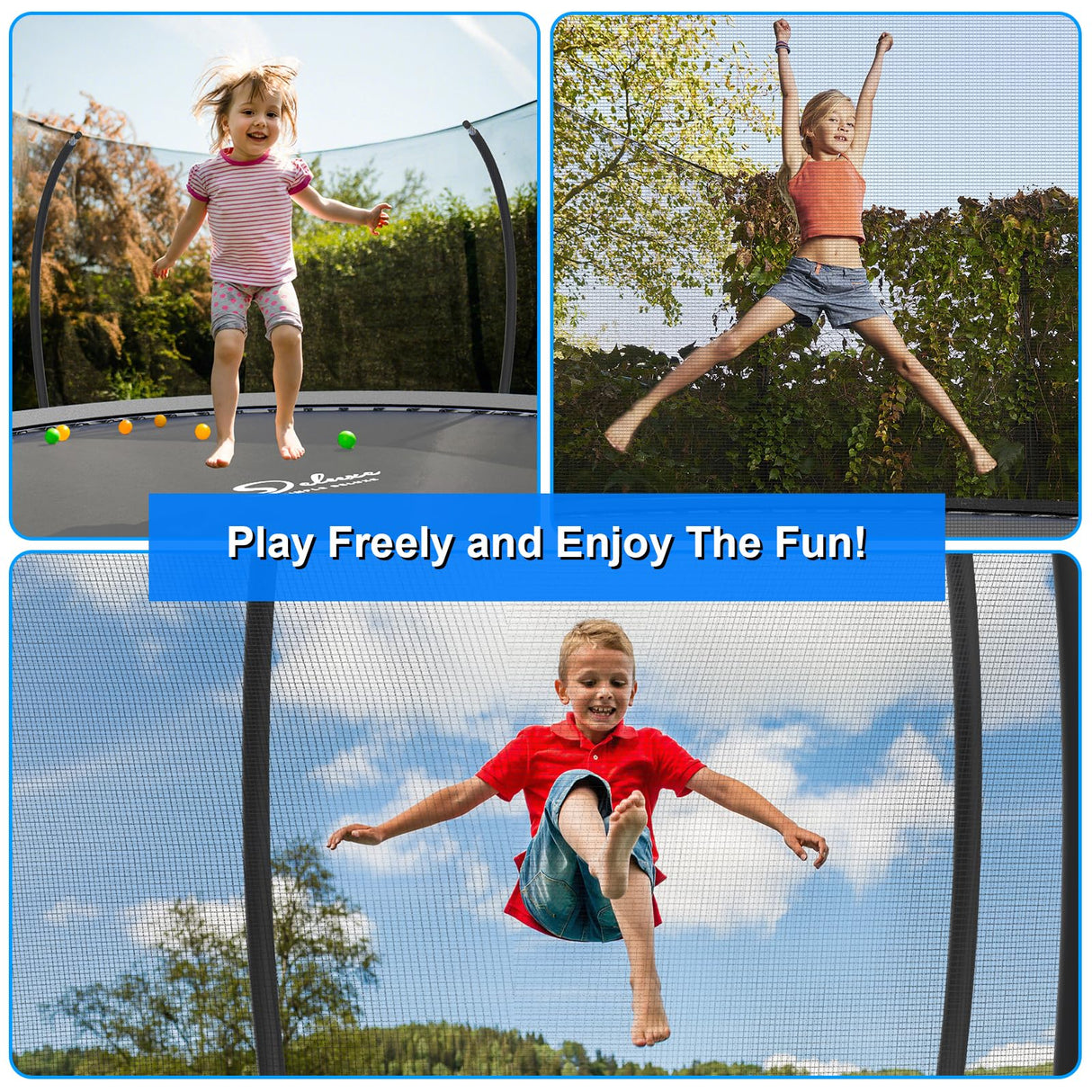 YSSOA 12FT Trampoline Secure Fun for Kids and Adults Recreational Trampolines Complete with Safety Enclosure Wind Stakes and 400LBS Weight Capacity Black Inside Net YSSOA