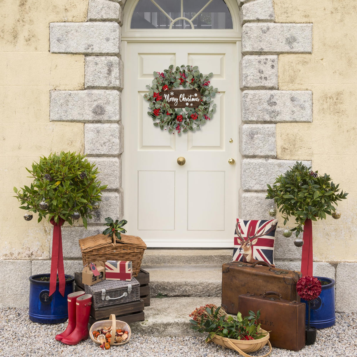 Sggvecsy 18 Inch Artificial Christmas Wreath for Front Door Xmas Red Berry Wreath Winter Glitter Eucalyptus Wreath Christmas Hanging Decorations for Wall Home Window Holiday OutdoorDecor Sggvecsy