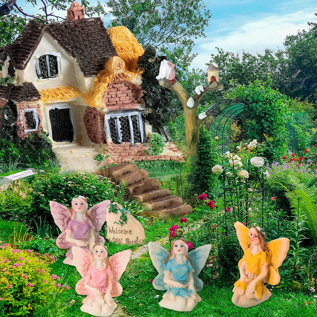 31 Pieces Fairy Garden Accessories Kit Miniatures House Supplies Fly Wing Dollhouse Gifts for Home Garden Lawn Decoration Gejoy