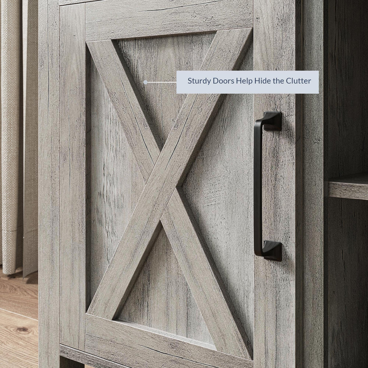 BELLEZE Modern 58 Inch Barn Door Wood TV Stand & Media Entertainment Center Console Table for TVs up to 65 Inches with Two Open Shelves and Cabinets - Corin (Gray Wash) BELLEZE