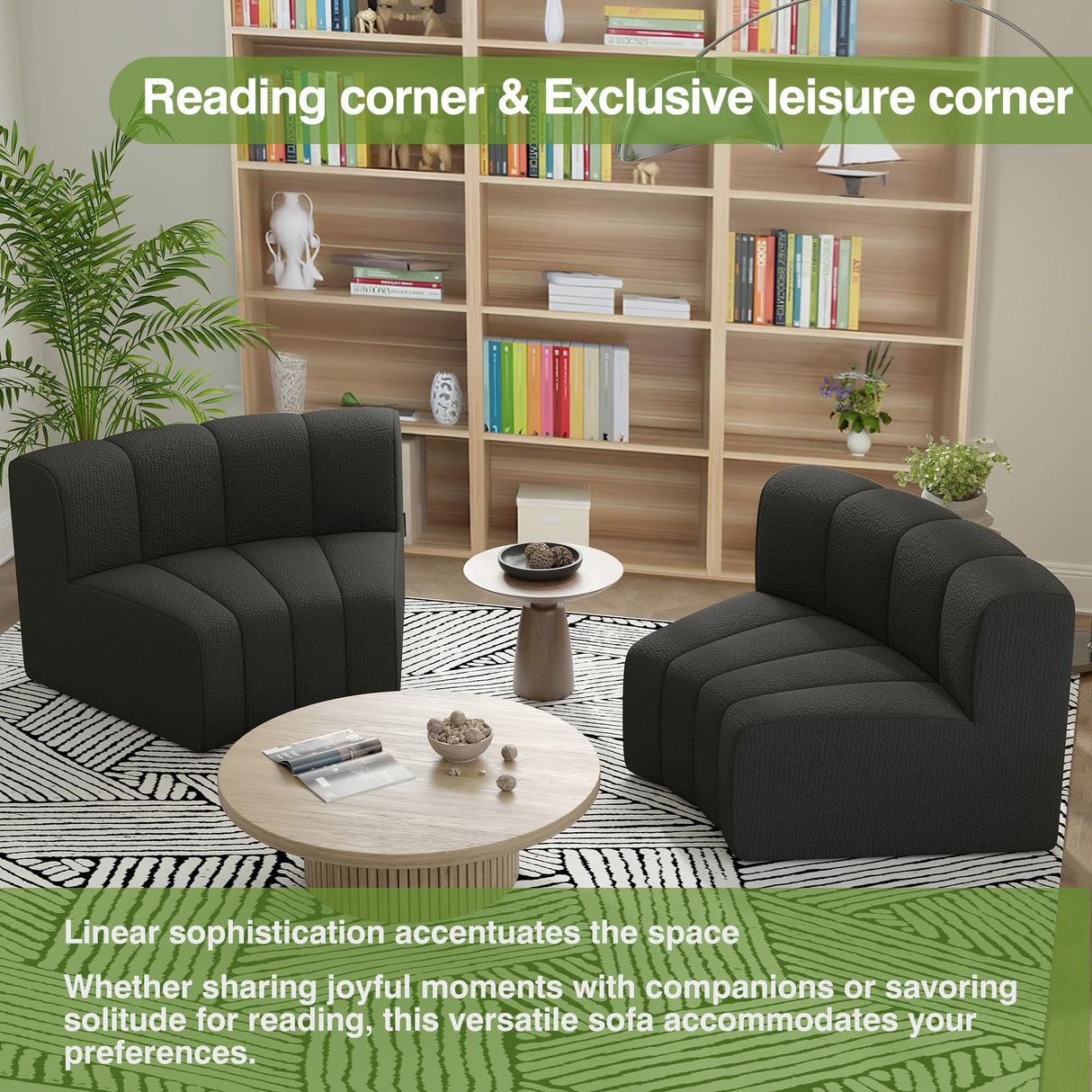 LEVNARY Modular Sectional Sofa, Convertible Sectional Couch Set, Large-Grain Velvet Modular Sectionals, Curved 4 Seater Cloud Sofa with Chaise for Living Room (Black) LEVNARY