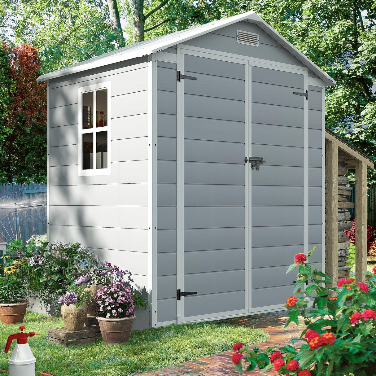 Homall Resin Outdoor Storage Shed, 6 X 4 FT Garden Tool Sheds & Outdoor Storage House with Single Lockable Door for Backyard Garden Patio Lawn Homall