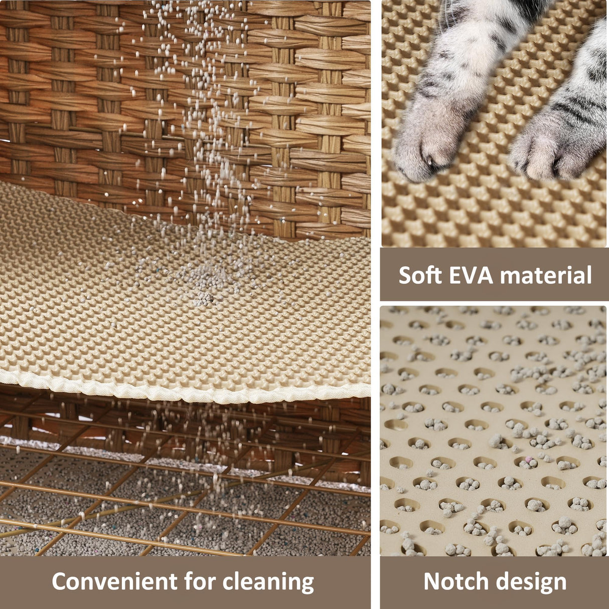 Cat Litter Box Enclosure with Soft Litter Mat; Hidden Cat Washroom Furniture with Door; Handwoven Rattan Cat House; Pet Crate for Living Room, Bedroom, Balcony (Natural) Honiakaka