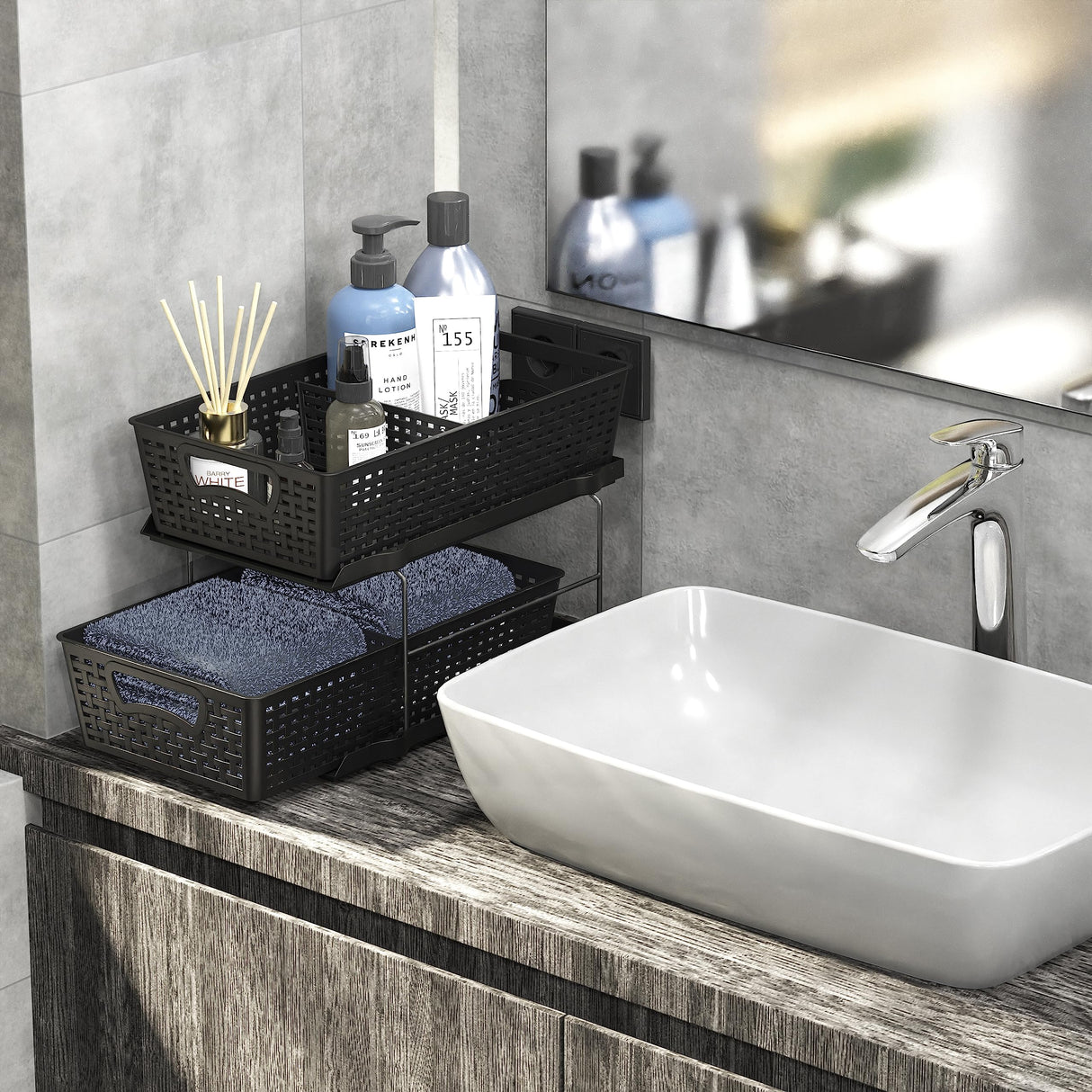 Simple Houseware 2 Tier Bathroom Organizer Tray Pull-Out Sliding Drawer/Under-Sink Storage, Black Simple Houseware