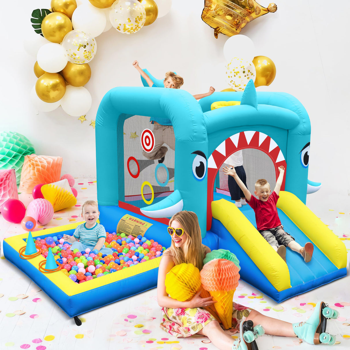 Culaluva Inflatable Bounce House: Jump Bouncer Castle Slide Combo - 7 in 1 for Kids 3-6 - with 370W Blower - for Indoor Outdoor Play CulaLuva