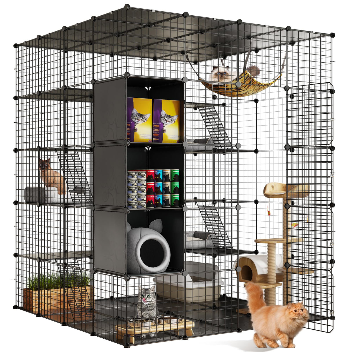 YITAHOME Cat Cage Indoor Large with Storage Cube DIY Outdoor Cat Enclosures Metal Cat Playpen with Hammock Platforms for 1-4 Cats 5 Tiers Cat Kennel Catio YITAHOME