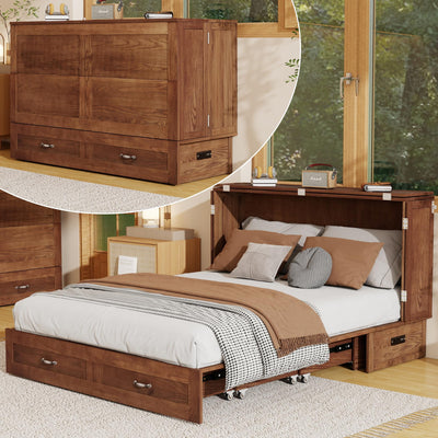 Keloyid Solid Wood Murphy Bed Cabinet:Queen Size Murphy Bed with USB Charging Station and Large Storage Drawer for Home,Optimize Sleeping Space(Mattress Not Included) Vintage Brown-17