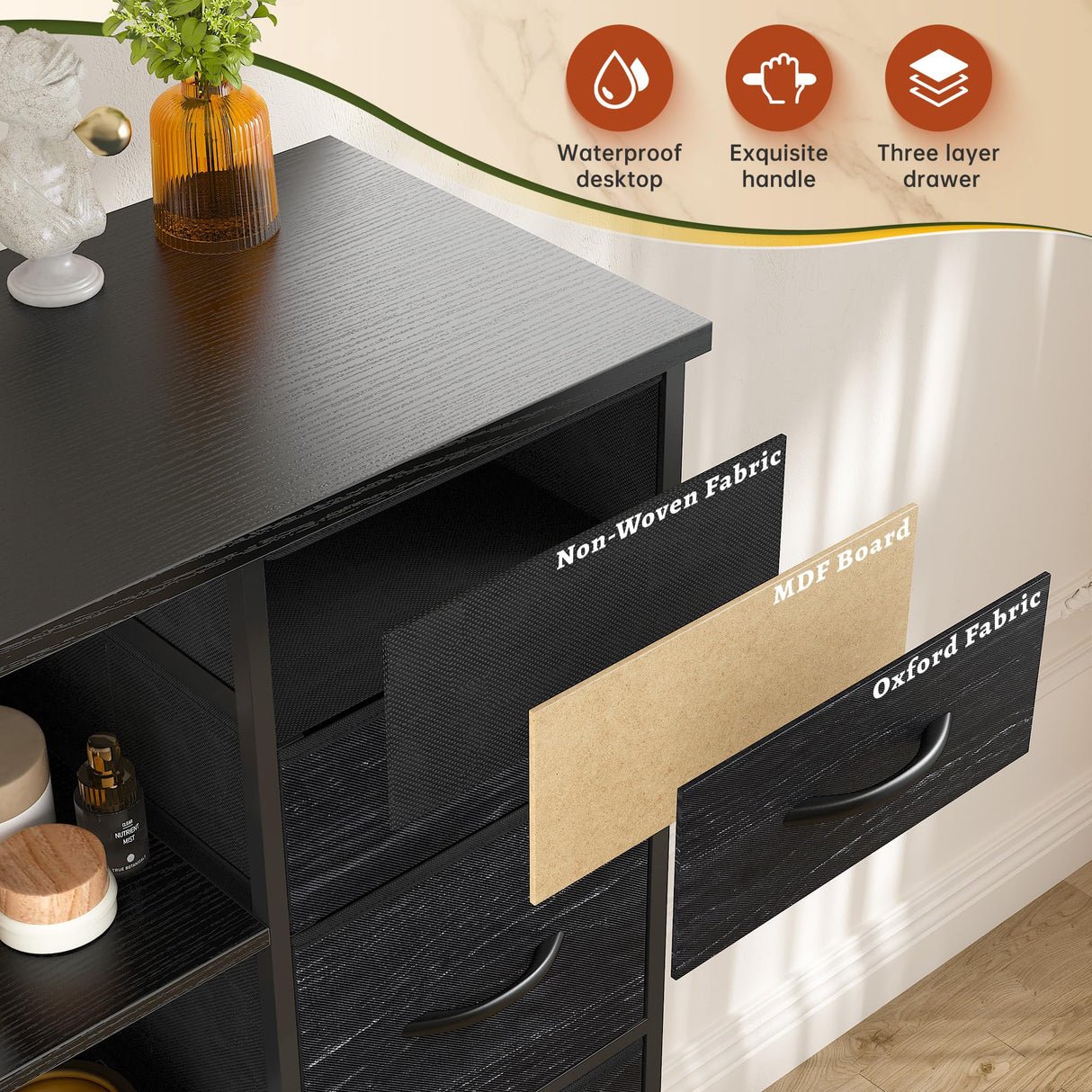 EnHomee 51" H Tall Dresser with 15 Drawers Dresser for Bedroom with Charging Station & LED Lights & Hutch Sturdy Black Bedroom Dressers, Steel Frame, Wood Top, 51.2" H x 39.3" W x 11.8" D EnHomee