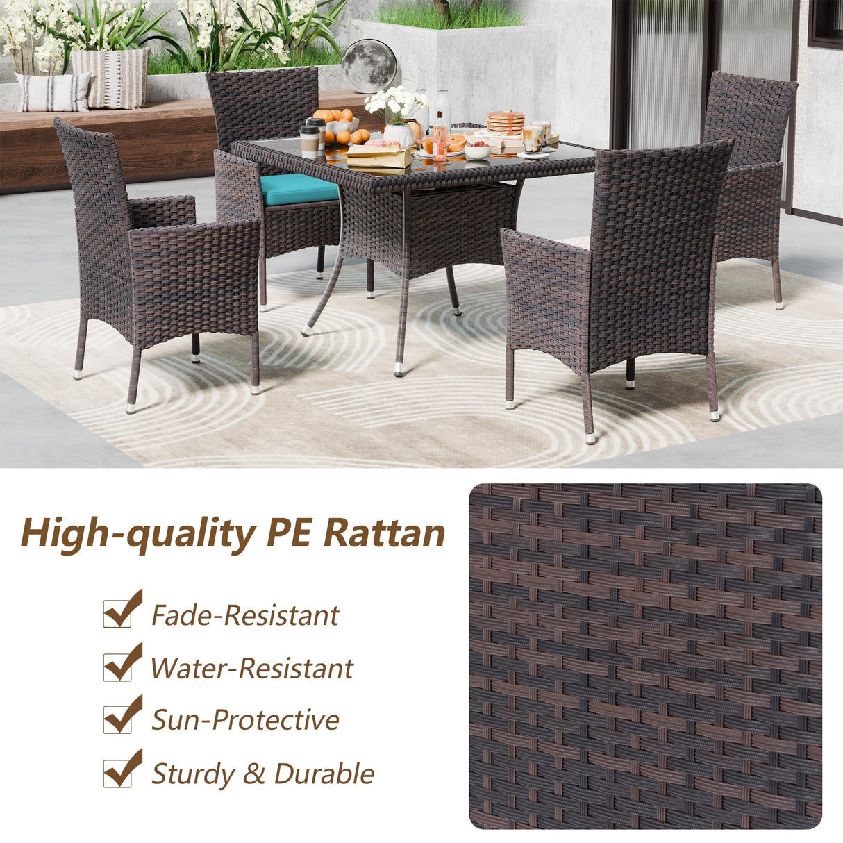 Kullavik 15-Piece Outdoor Dining Set Patio Rattan Furniture Set,Patio Dining Table and Chairs Set with 12 Chairs and Cushions,Square Glass Tabletop with Umbrella Hole for Patio,Backyard,Garden,Blue Kullavik