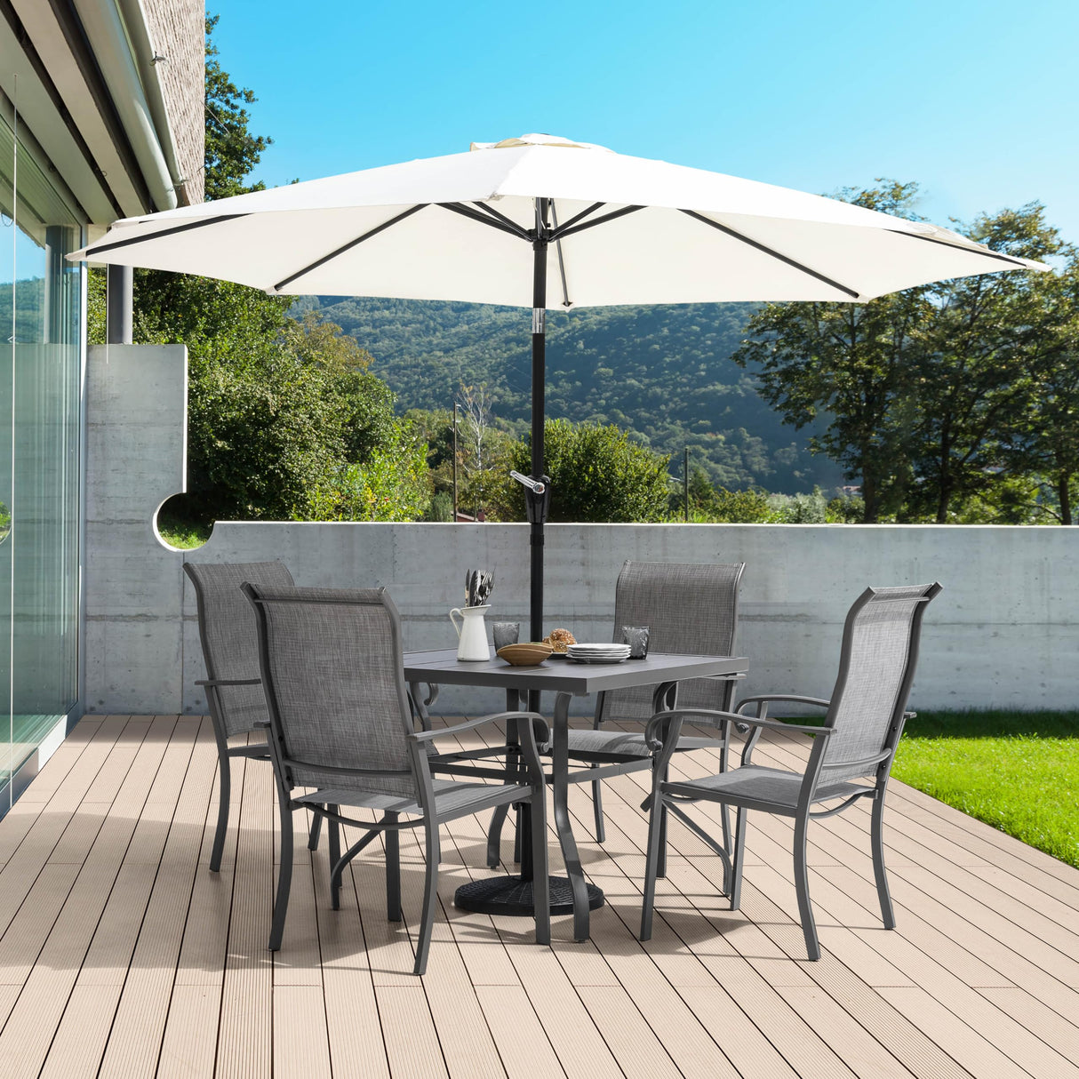 NUU GARDEN Outdoor Patio Dining Set 5 Piece Furniture Set Including Square Outdoor Dining Table with 1.57" Umbrella Hole and 4 Gray Textilene Chairs for Garden, Patio and Poolside Backyards NUU GARDEN