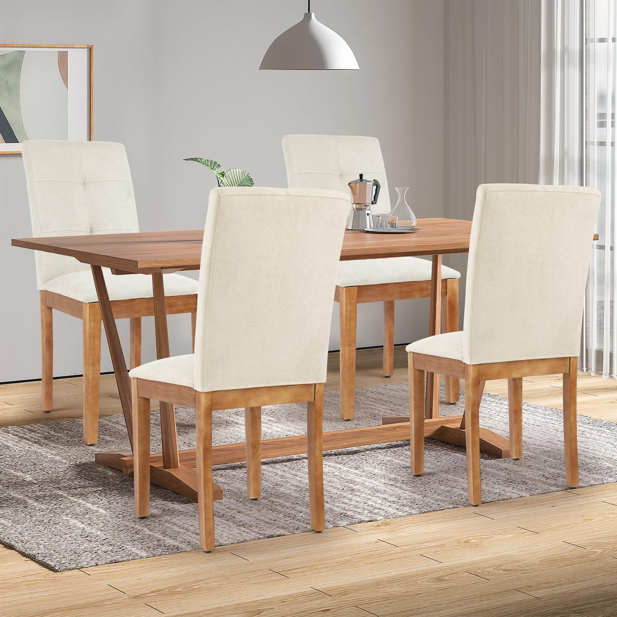 DAGONHIL Dining Chairs Set of 4, Modern Upholstered Fabric Dining Room Chairs, Armless Kitchen Chairs with Wood Legs and Padded Seat for Living Room, Bedroom, Kitchen (Beige) DAGONHIL