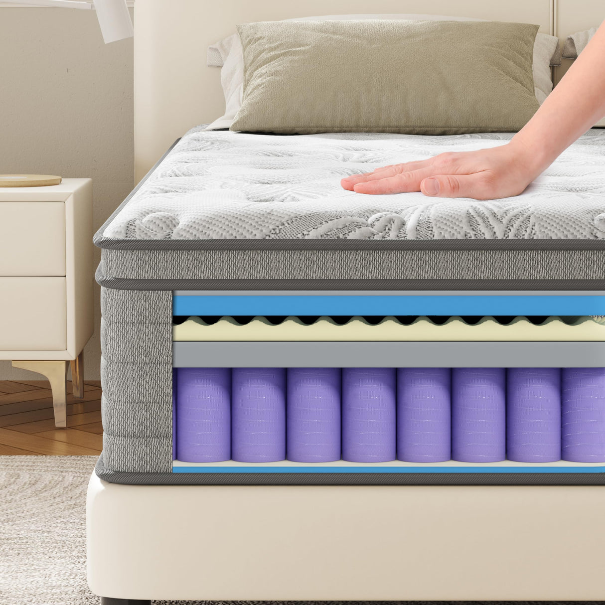 KOW Full Mattress, 14 Inch Individual Pocket Springs with Gel Memory Foam, Medium Firm Mattresses in a Box, Hybrid Full Size Mattress with Pressure Relief (14 in, Full) KOW