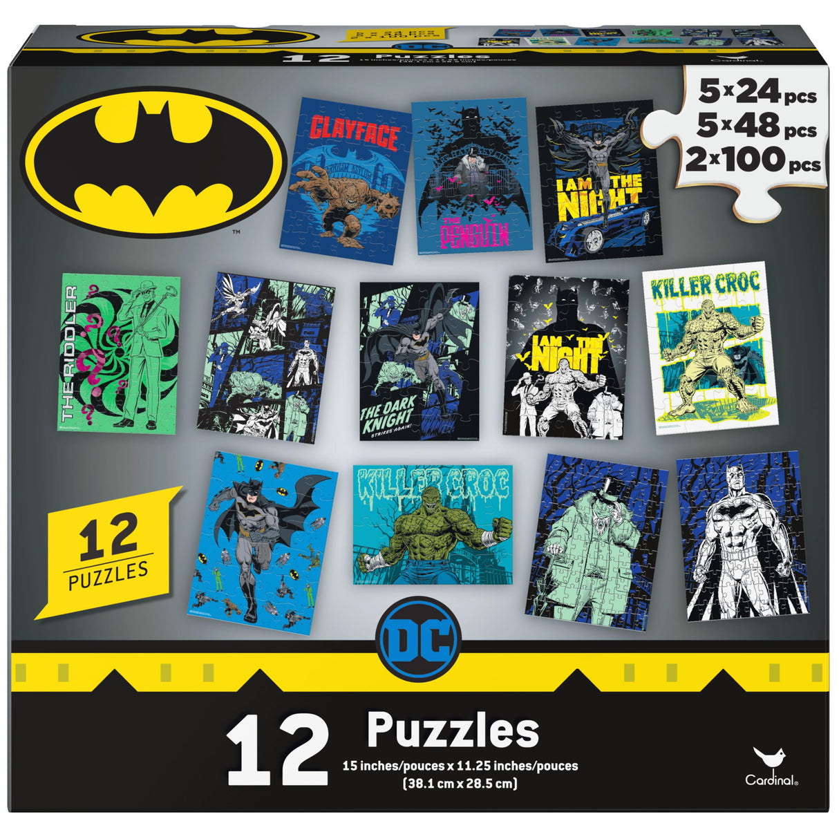 DC Comics, Batman 12 Pack Jigsaw Puzzles Superhero Gotham Killer Croc Dark Knight Clayface Riddler Penguin, for Adults & Kids Ages 4 and up Spin Master Games