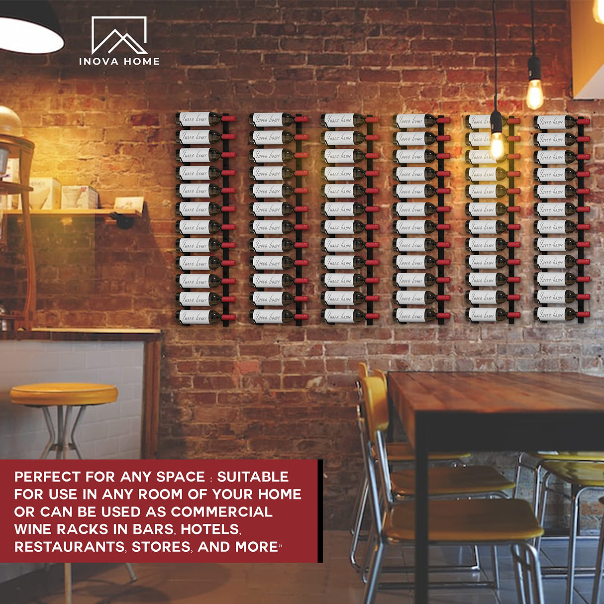 Luxinova Wine Rack Wall Mounted, Premium Black 12 Bottle Wall Wine Rack, Metal Wine Rack for Wine Display, Wall Racks for Wine Storage, Hanging Wine Shelf for Home Bar, All Mounting Hardware Included Luxinova