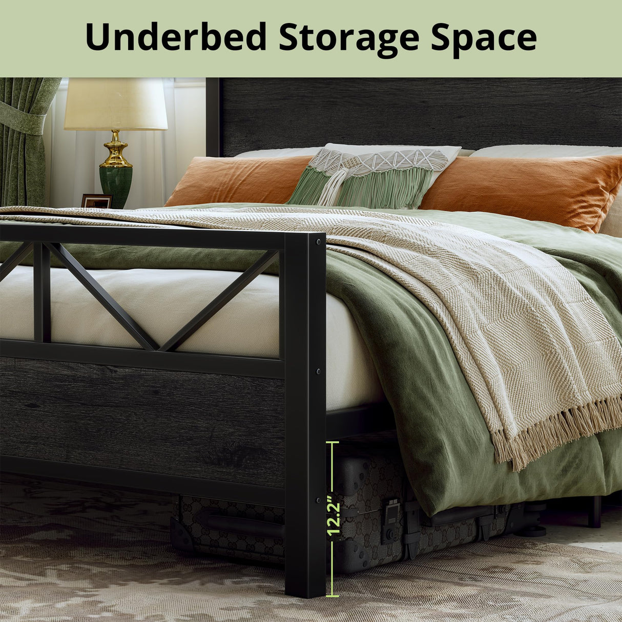 LIKIMIO King Bed Frame, Tall Industrial Headboard 51.2 ", Platform Bed Frame with Strong Metal Support, Solid and Stable, Noise Free, No Box Spring Needed, Easy Assembly, Charcoal Grey LIKIMIO